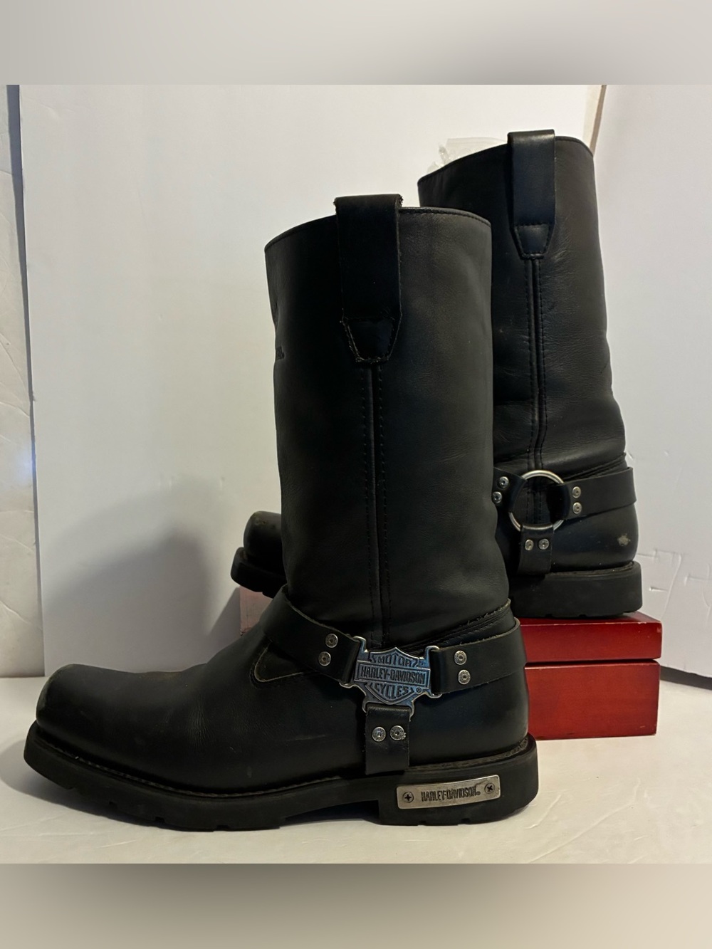 Harley-Davidson Black Leather Harness Motorcycle Boots